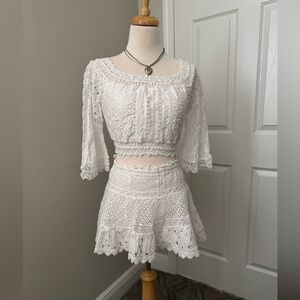 Temptation Positano Elegant White Lace Skirt Set
